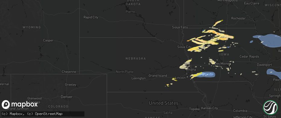 Hail map in Nebraska on May 15, 2026
