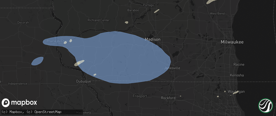 Hail map in New Glarus, WI on May 15, 2026