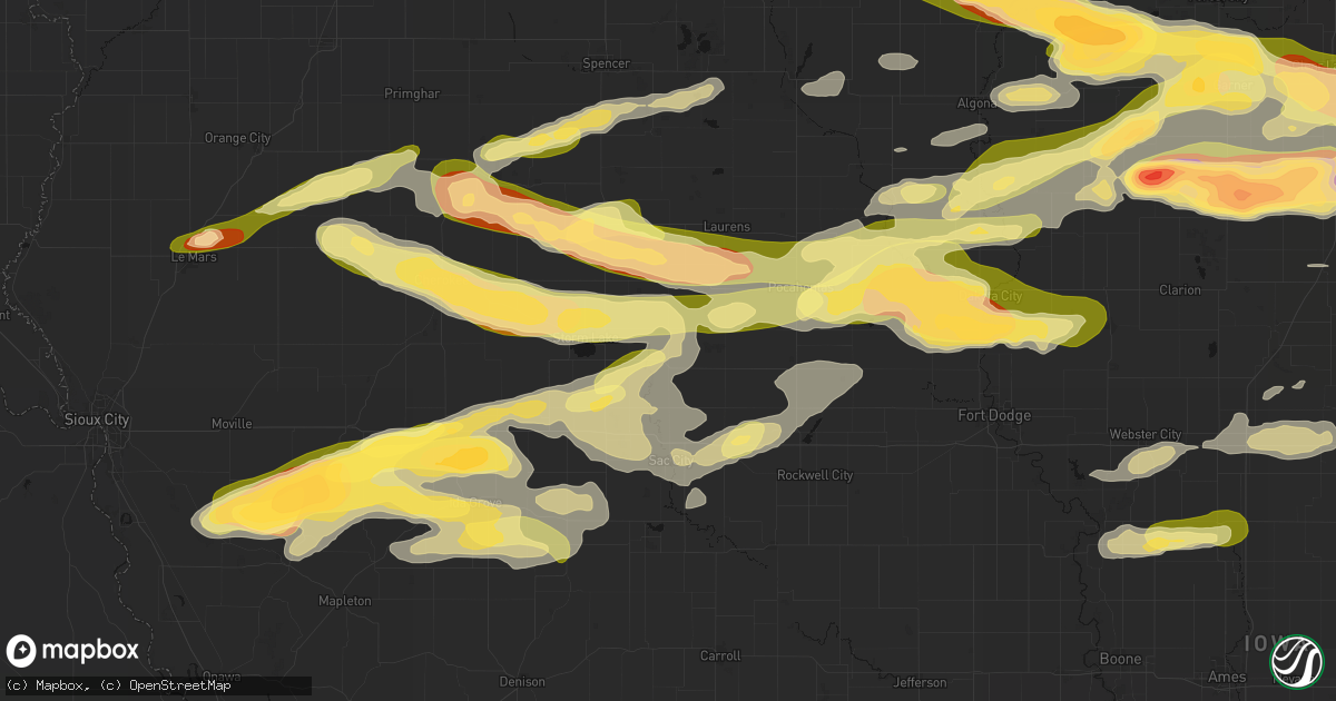 Hail map in Newell, IA on May 15, 2026