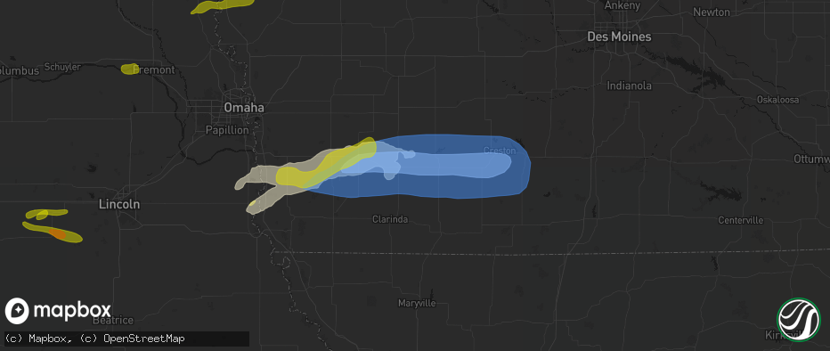 Hail map in Nodaway, IA on May 15, 2026