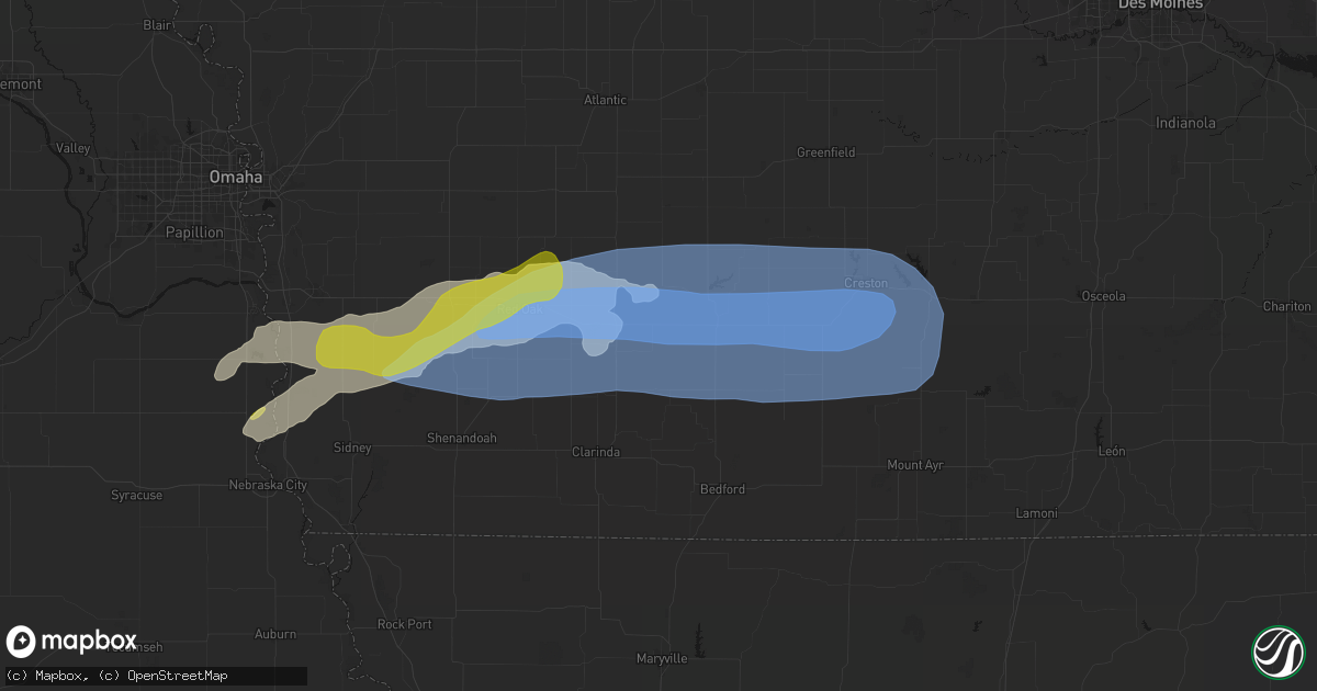 Hail map in Nodaway, IA on May 15, 2026