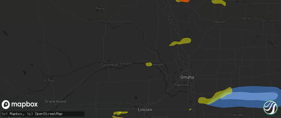 Hail map in North Bend, NE on May 15, 2026