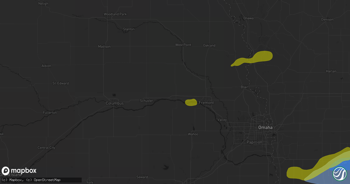 Hail map in North Bend, NE on May 15, 2026