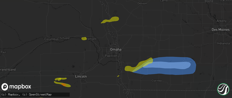 Hail map in Omaha, NE on May 15, 2026