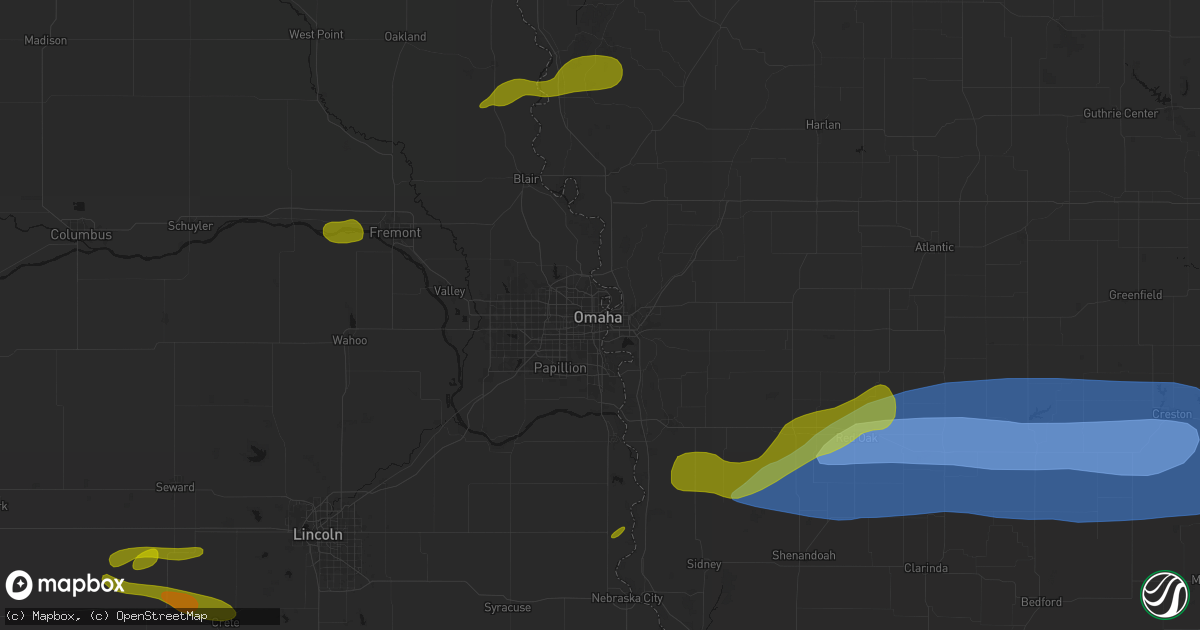 Hail map in Omaha, NE on May 15, 2026