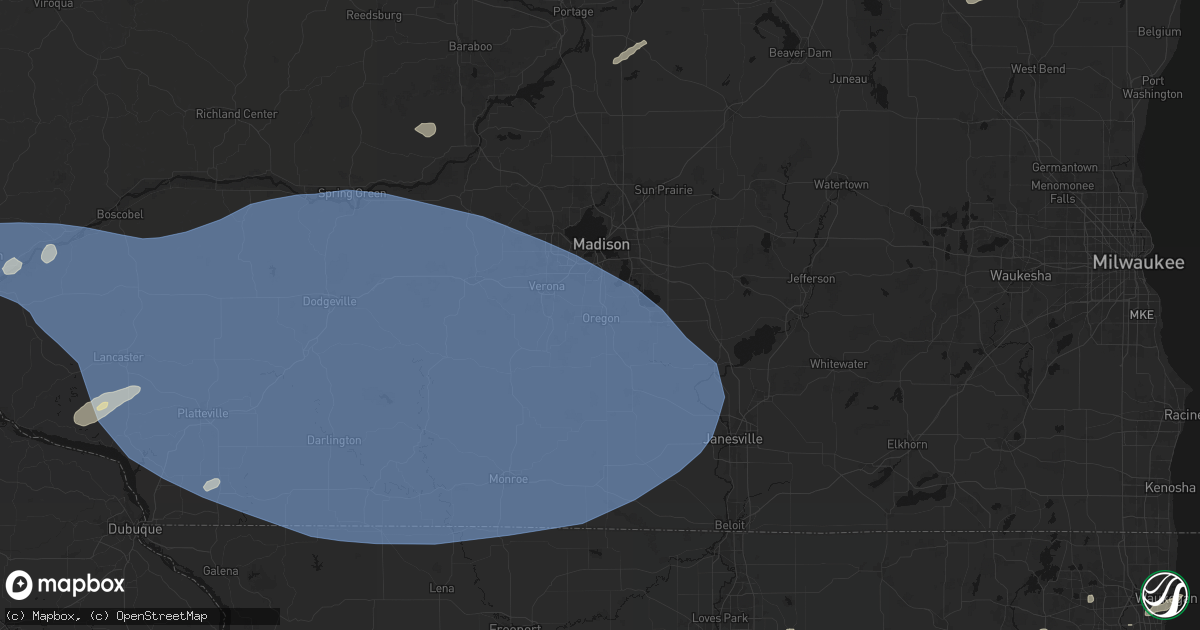 Hail map in Oregon, WI on May 15, 2026