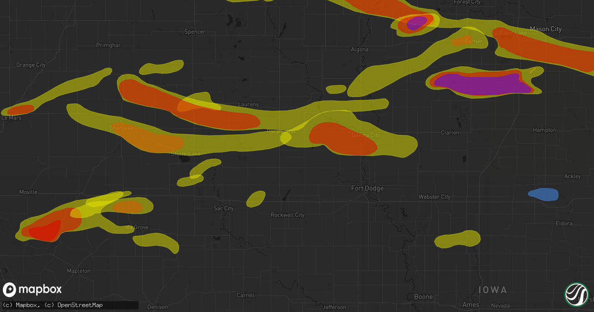 Hail map in Palmer, IA on May 15, 2026