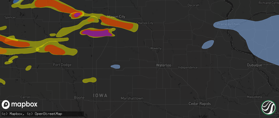 Hail map in Parkersburg, IA on May 15, 2026