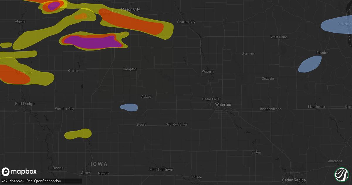 Hail map in Parkersburg, IA on May 15, 2026