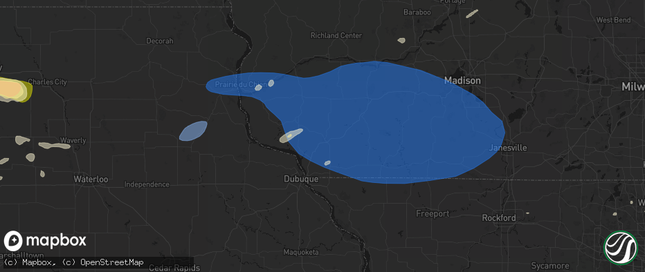 Hail map in Platteville, WI on May 15, 2026
