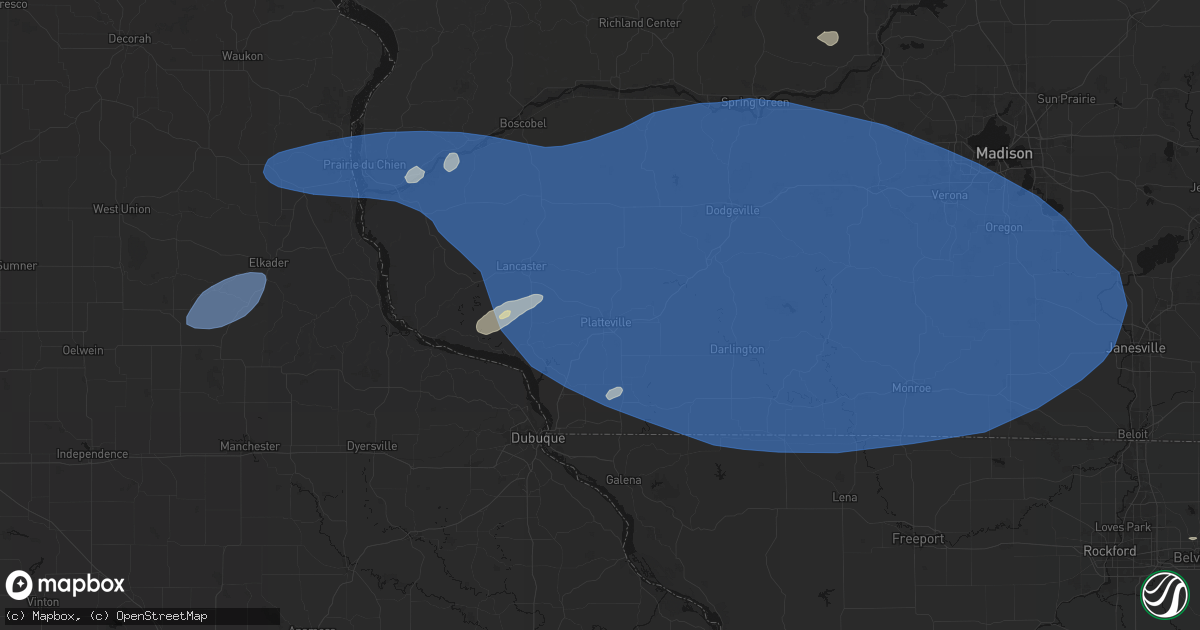 Hail map in Platteville, WI on May 15, 2026