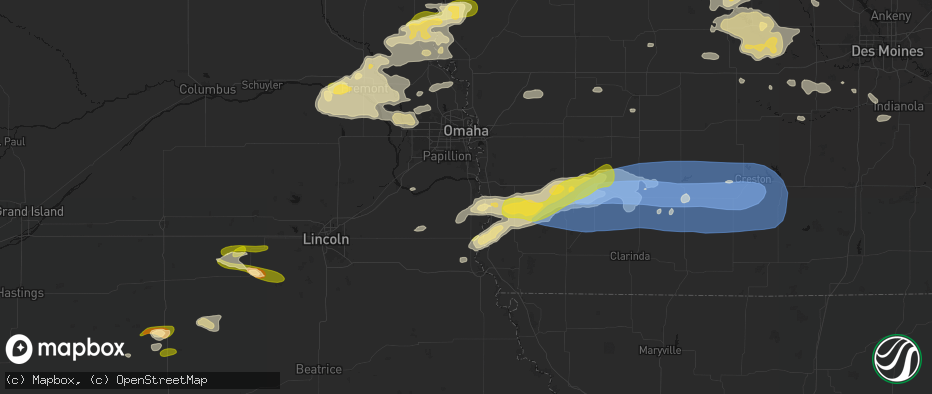 Hail map in Plattsmouth, NE on May 15, 2026
