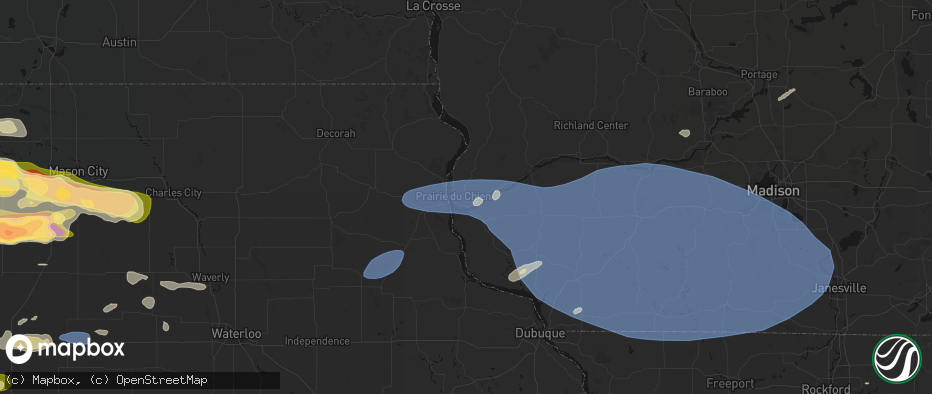 Hail map in Prairie Du Chien, WI on May 15, 2026