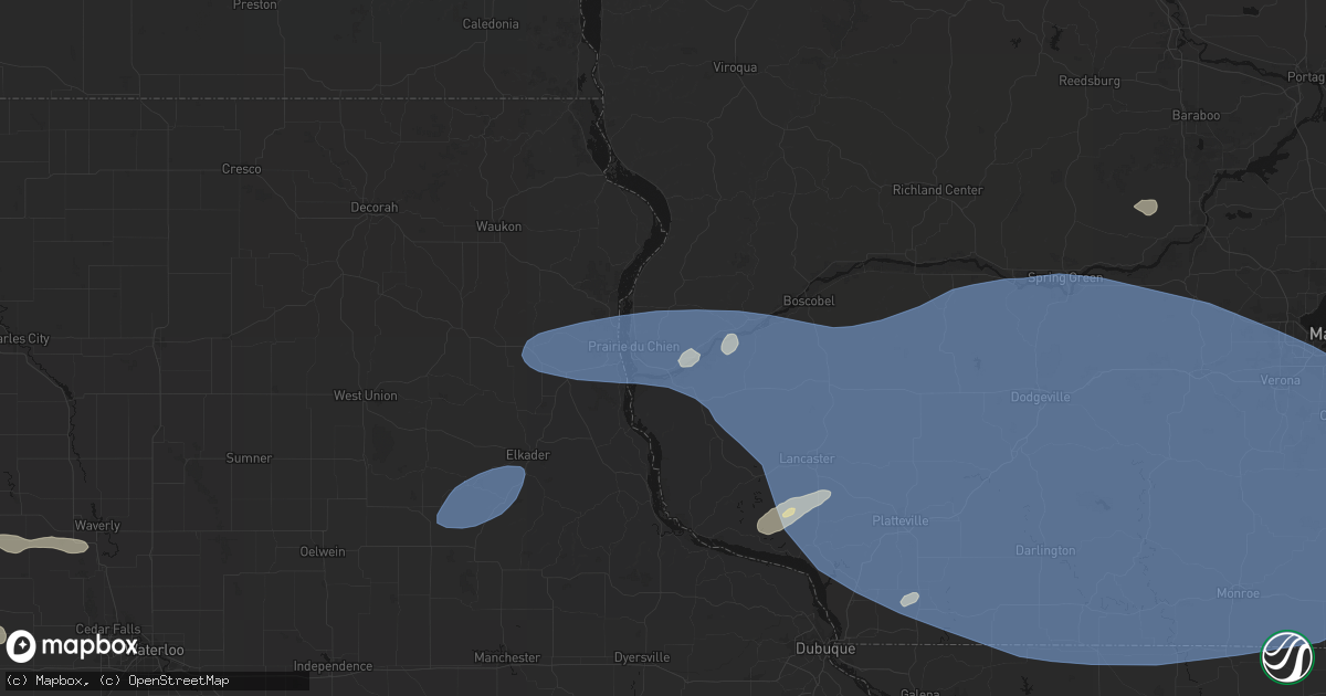 Hail map in Prairie Du Chien, WI on May 15, 2026