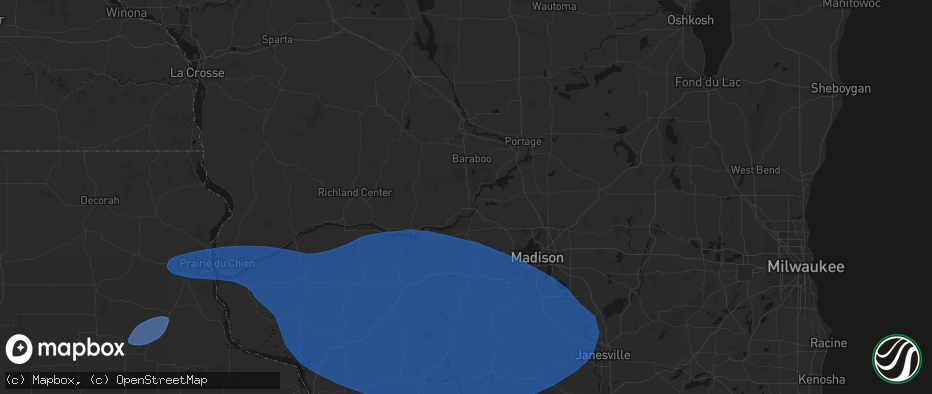 Hail map in Prairie Du Sac, WI on May 15, 2026