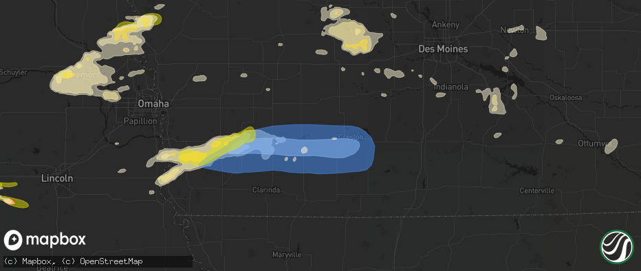 Hail map in Prescott, IA on May 15, 2026