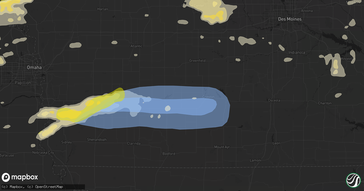 Hail map in Prescott, IA on May 15, 2026
