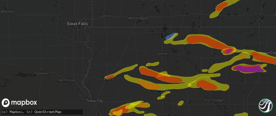 Hail map in Primghar, IA on May 15, 2026