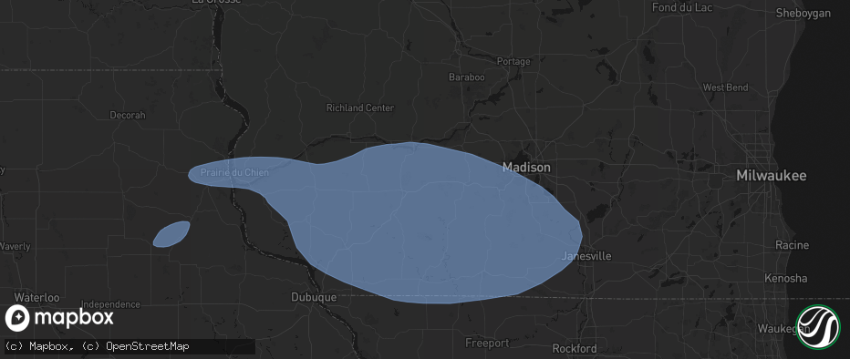 Hail map in Ridgeway, WI on May 15, 2026