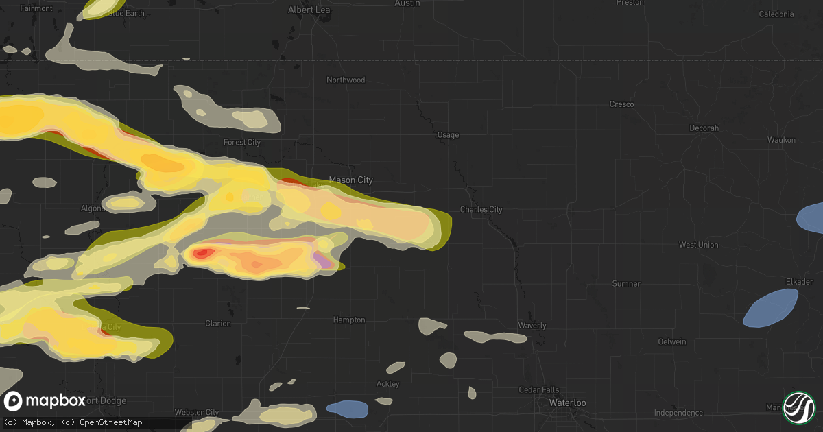 Hail map in Rockford, IA on May 15, 2026