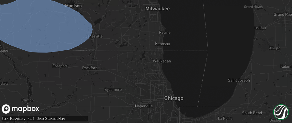 Hail map in Round Lake, IL on May 15, 2026