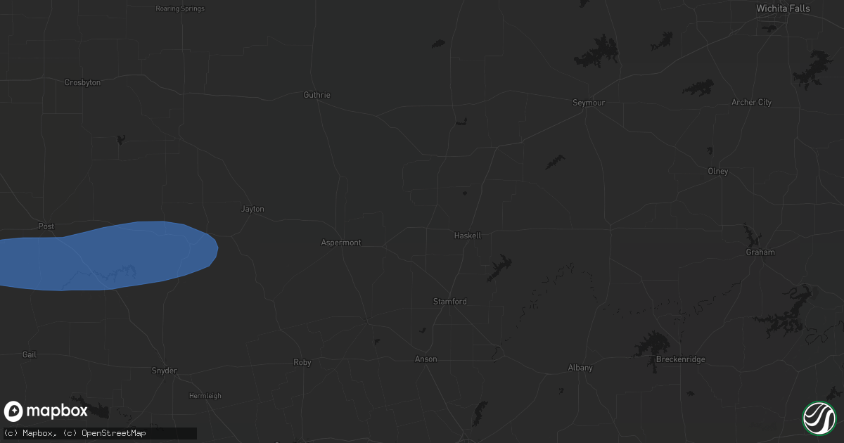Hail map in Rule, TX on May 15, 2026