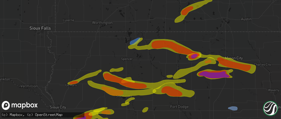 Hail map in Ruthven, IA on May 15, 2026