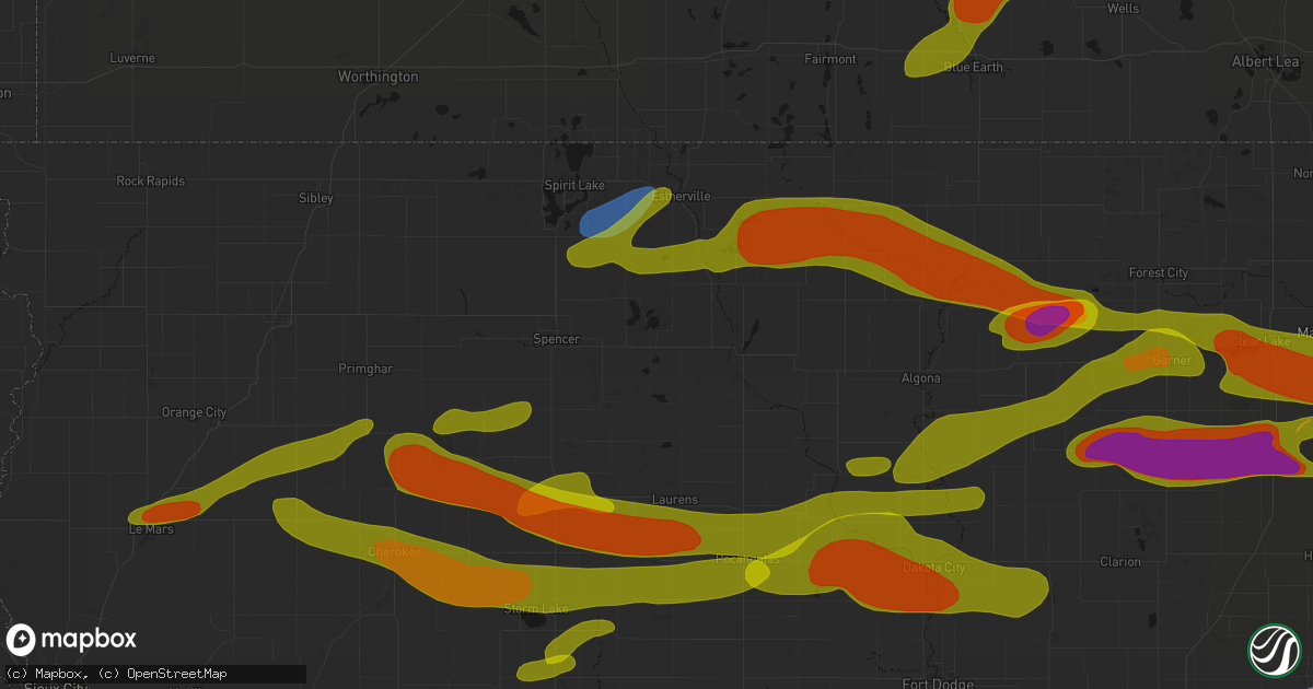 Hail map in Ruthven, IA on May 15, 2026