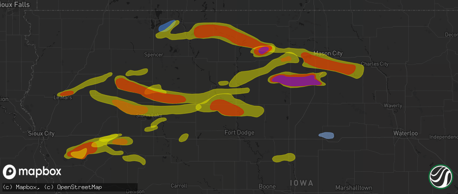 Hail map in Rutland, IA on May 15, 2026