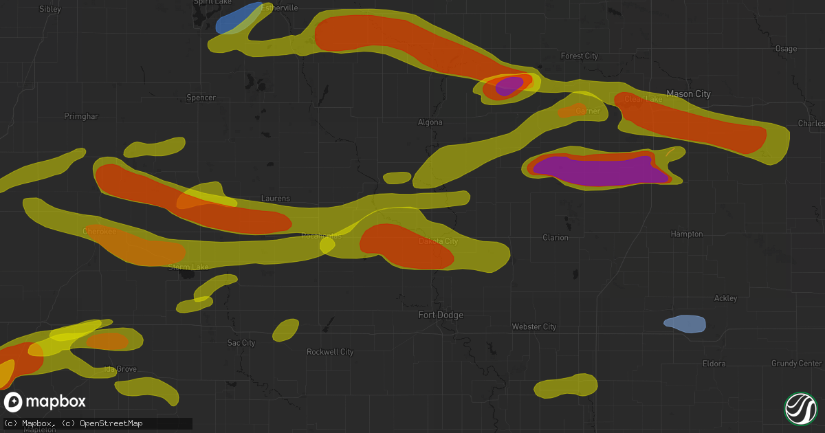 Hail map in Rutland, IA on May 15, 2026