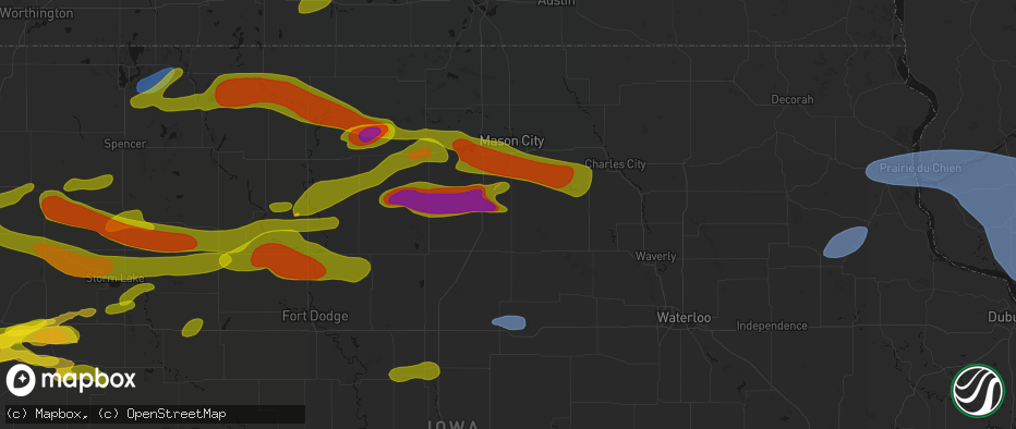 Hail map in Sheffield, IA on May 15, 2026
