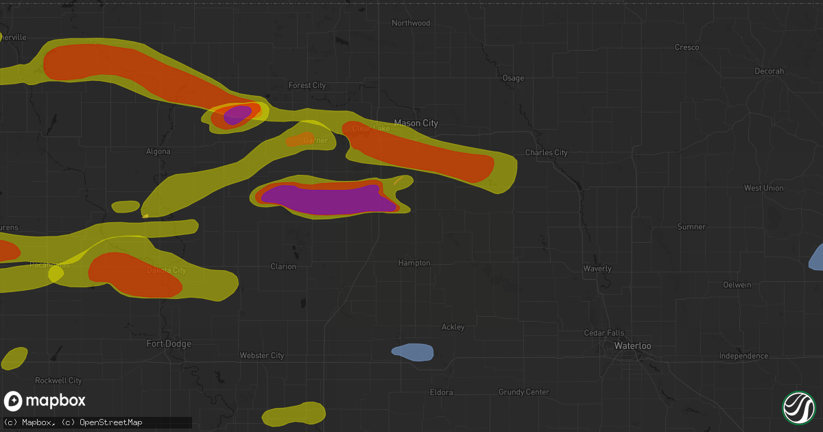 Hail map in Sheffield, IA on May 15, 2026