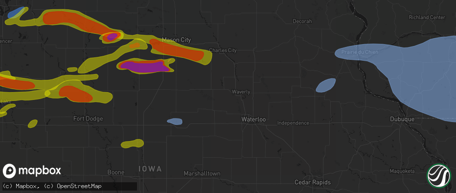 Hail map in Shell Rock, IA on May 15, 2026