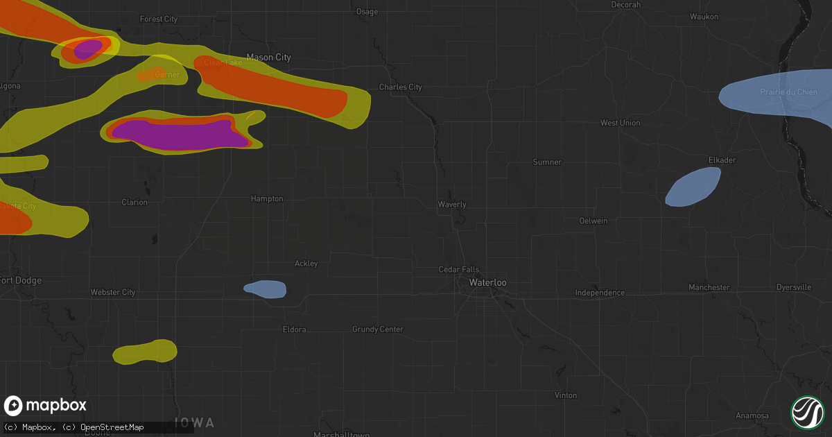Hail map in Shell Rock, IA on May 15, 2026