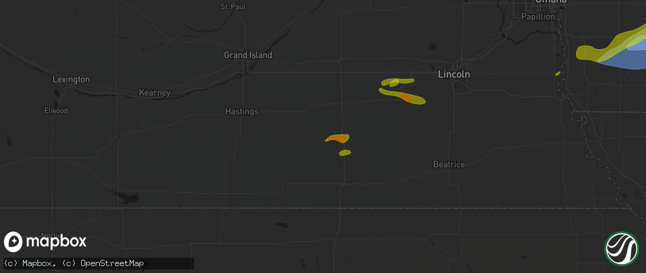 Hail map in Shickley, NE on May 15, 2026
