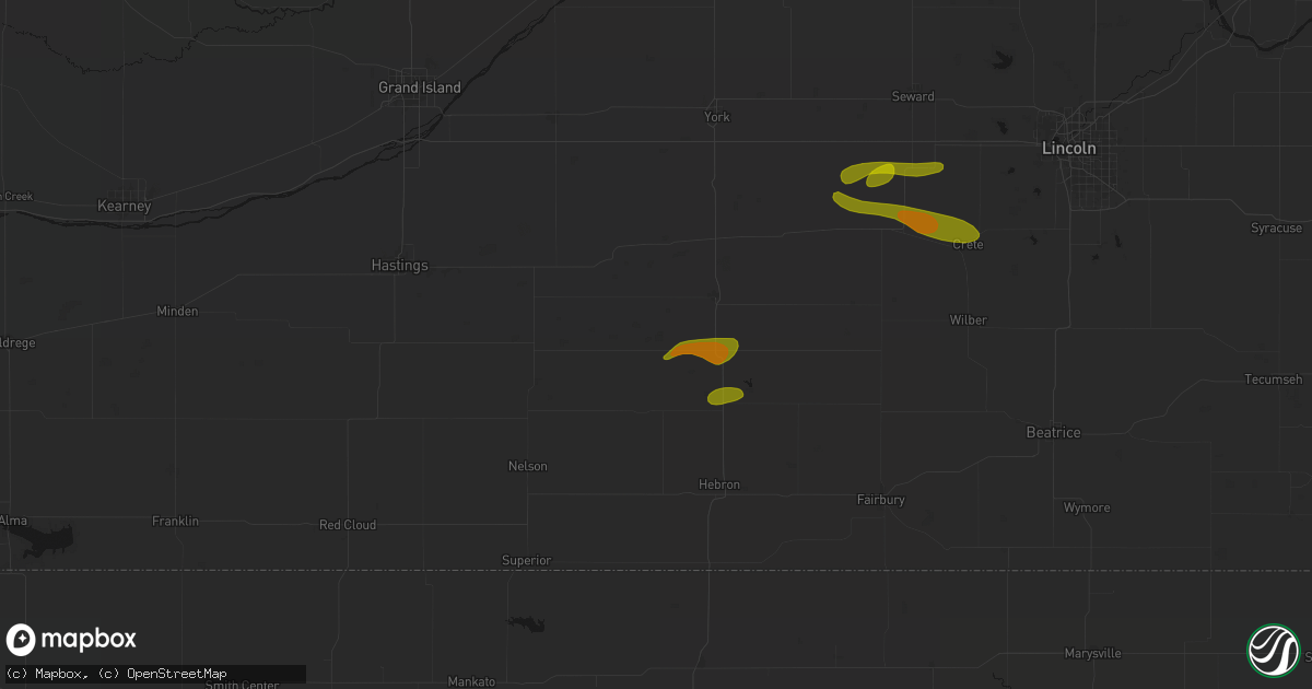 Hail map in Shickley, NE on May 15, 2026