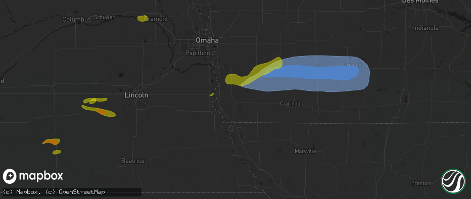 Hail map in Sidney, IA on May 15, 2026