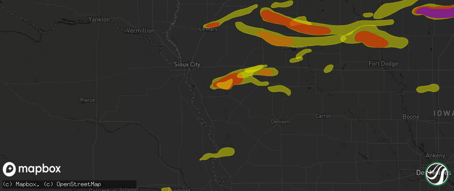 Hail map in Smithland, IA on May 15, 2026