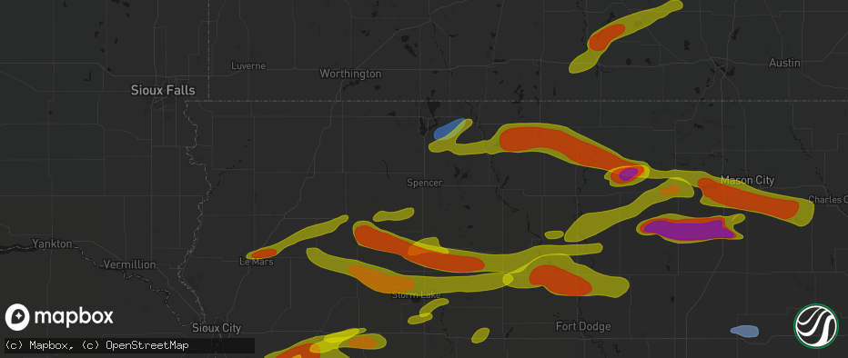 Hail map in Spencer, IA on May 15, 2026