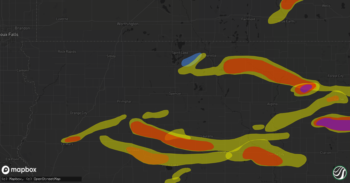Hail map in Spencer, IA on May 15, 2026