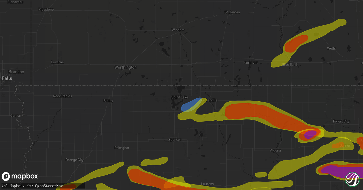 Hail map in Spirit Lake, IA on May 15, 2026
