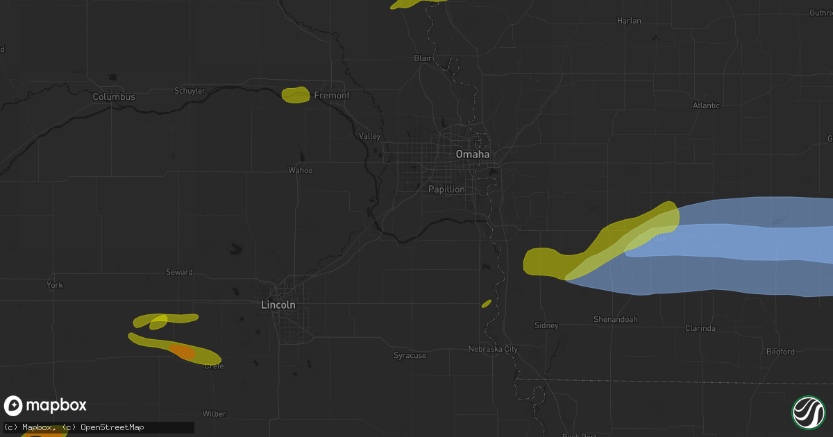Hail map in Springfield, NE on May 15, 2026