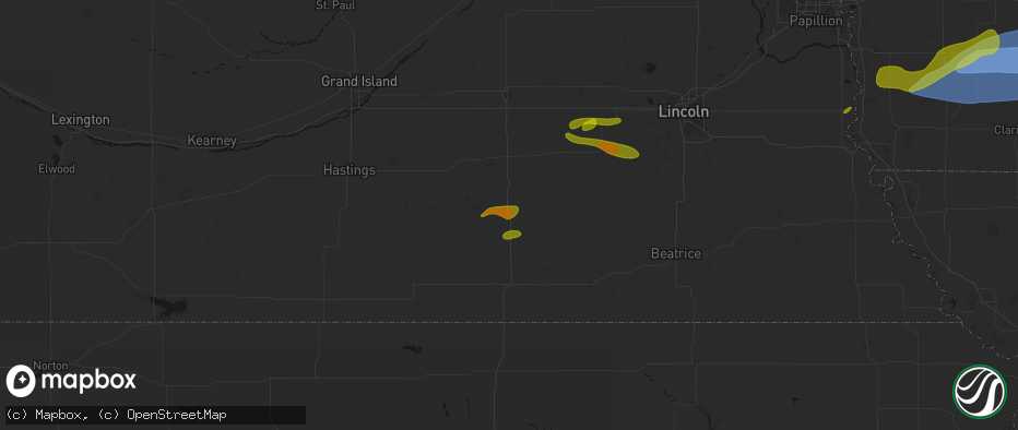 Hail map in Strang, NE on May 15, 2026