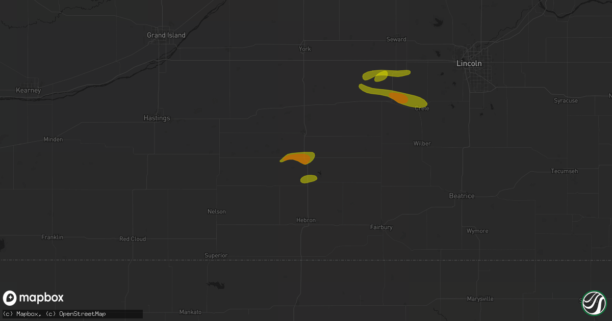 Hail map in Strang, NE on May 15, 2026