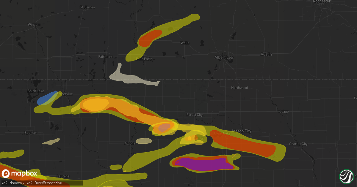 Hail map in Thompson, IA on May 15, 2026