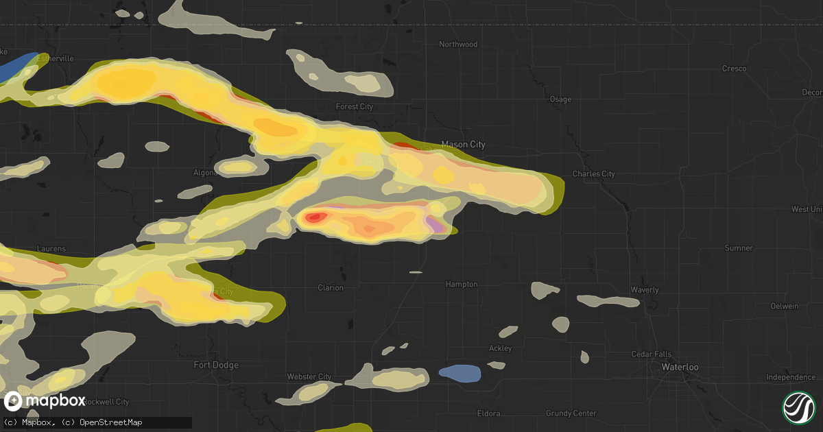 Hail map in Thornton, IA on May 15, 2026