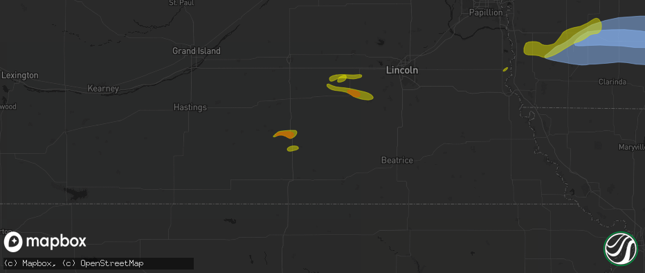 Hail map in Tobias, NE on May 15, 2026