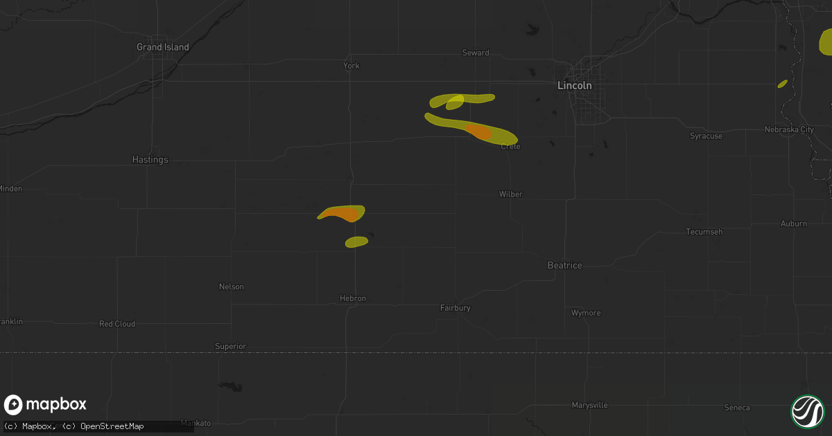 Hail map in Tobias, NE on May 15, 2026