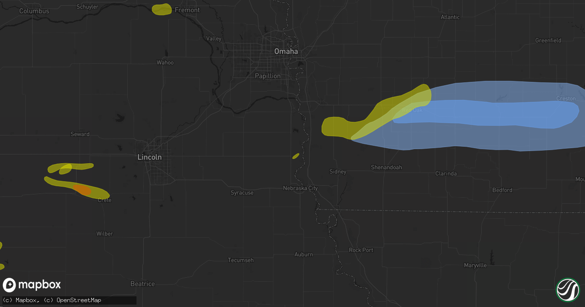 Hail map in Union, NE on May 15, 2026