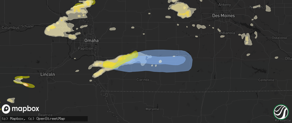 Hail map in Villisca, IA on May 15, 2026